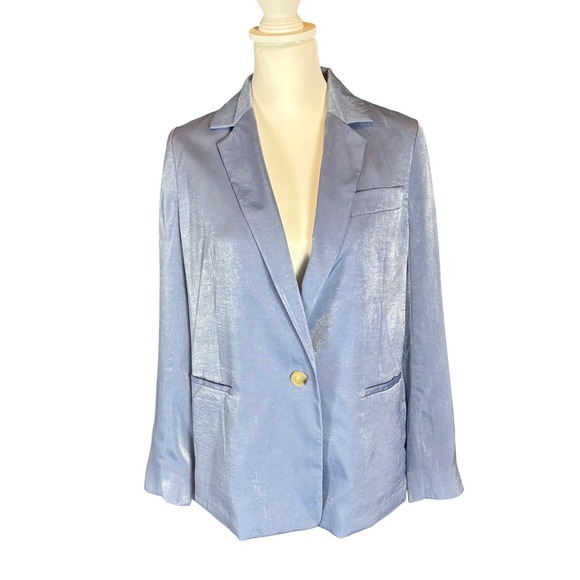 NWT Quite Luxury Vince designer Satin Blazer Light Blue Italian Fabric Women 6 - Picture 2 of 11